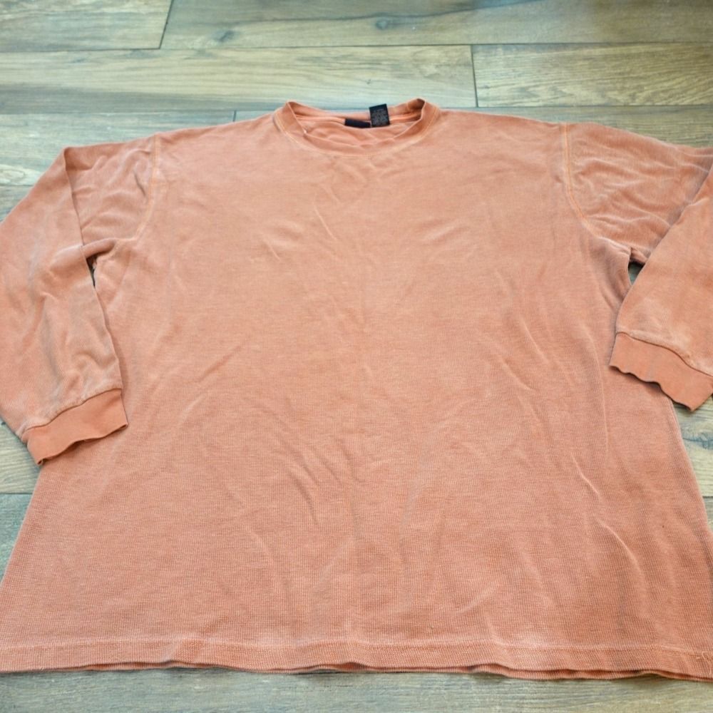 Vintage Cherokee Men sz XL shirt top Orange Waffle weave Thermal long sleeve Or